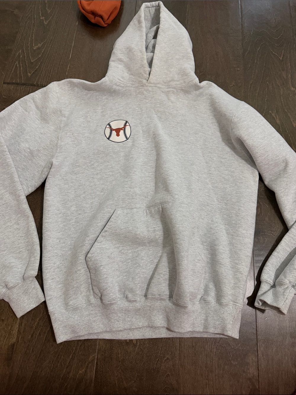 Vintage Gray Hooded Pullover Sweatshirt with Baseball Motif Texas Longhorns